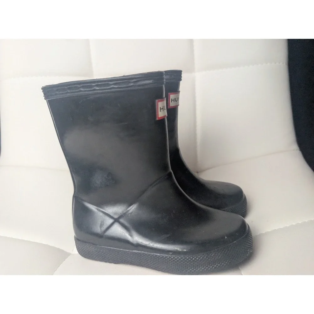 Hunter Kids First Classic Black Rain Boots Waterproof US 7 UK 6 EU 23
